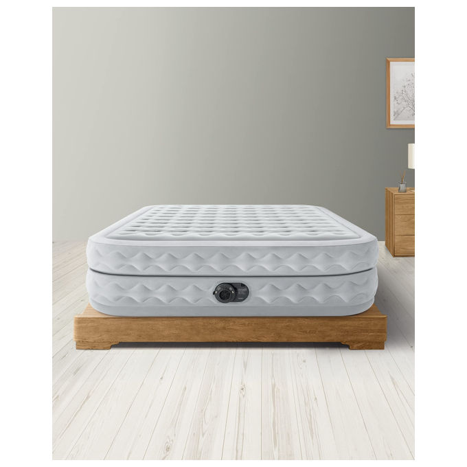 Intex 64490ND Dura-Beam Supreme Air-Flow Materasso Gonfiabile Matrimoniale Fiber-Tech Pompa Elettrica Integrata 152x203x51 cm 272 Kg colore Bianco