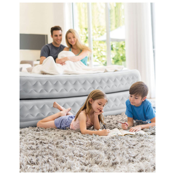 Intex 64490ND Dura-Beam Supreme Air-Flow Materasso Gonfiabile Matrimoniale Fiber-Tech Pompa Elettrica Integrata 152x203x51 cm 272 Kg colore Bianco