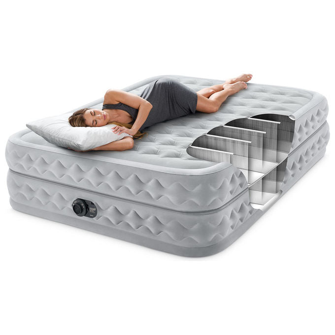 Intex 64490ND Dura-Beam Supreme Air-Flow Materasso Gonfiabile Matrimoniale Fiber-Tech Pompa Elettrica Integrata 152x203x51 cm 272 Kg colore Bianco