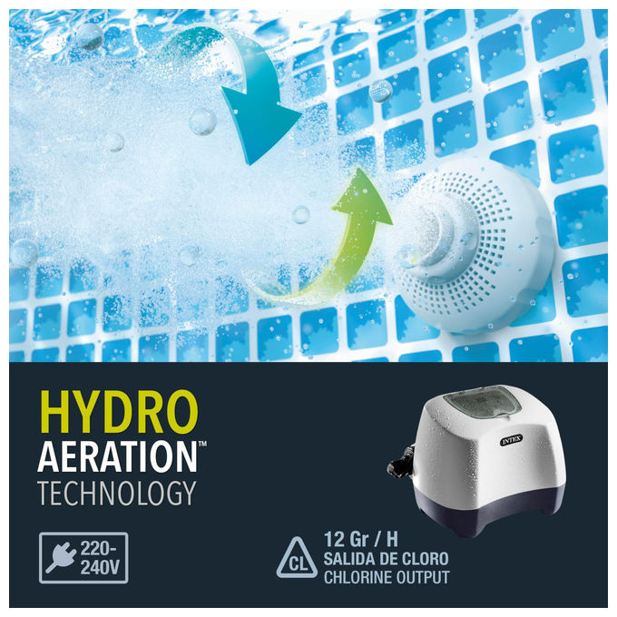 Intex 26670 Generatore Salino di Cloro Krystal Clear per Pompa Filtro 2650-12112 L-h Produzione Cloro 12 g-h per Piscine