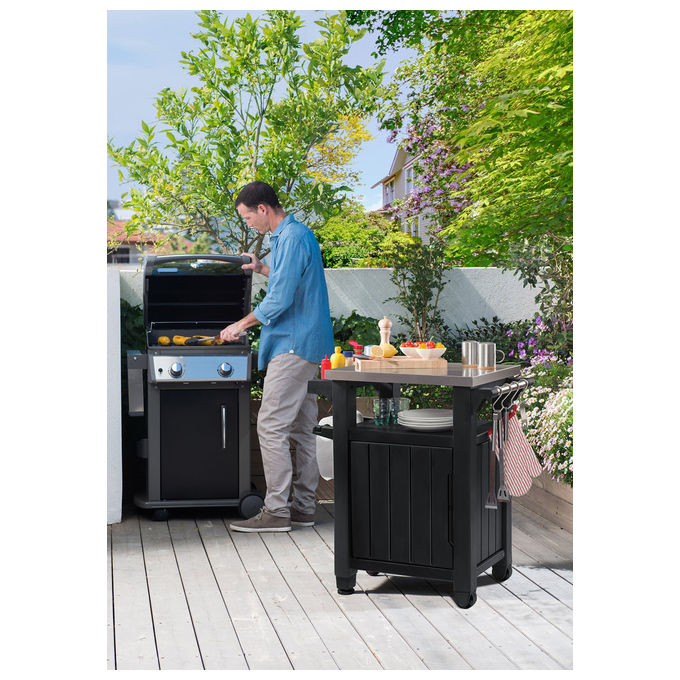 Keter Unity piano di lavoro mobile in acciaio inox per barbecue