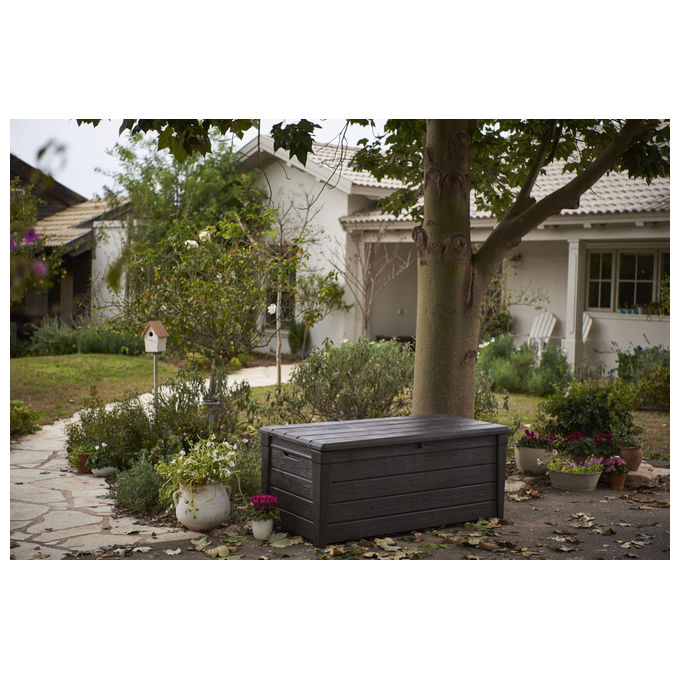 Keter Baule da Giardino Brightwood in Resina 145x69,7x60,3H 454 Lt Color Marrone per Stoccaggio Esterno