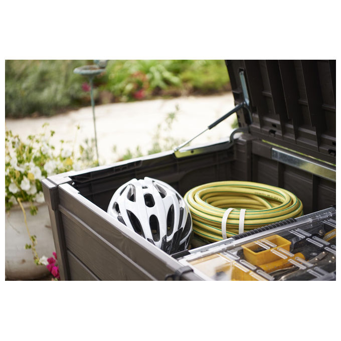 Keter Baule da Giardino Brightwood in Resina 145x69,7x60,3H 454 Lt Color Marrone per Stoccaggio Esterno