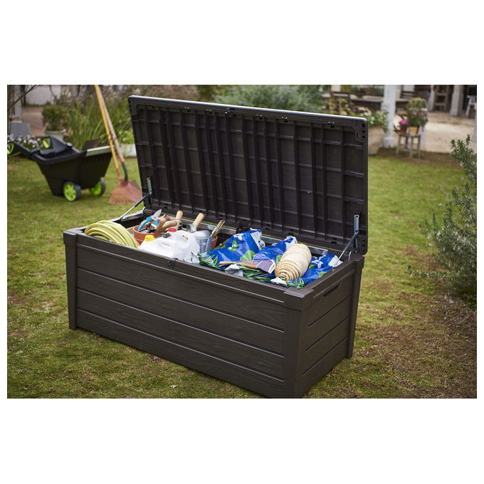Keter Baule da Giardino Brightwood in Resina 145x69,7x60,3H 454 Lt Color Marrone per Stoccaggio Esterno