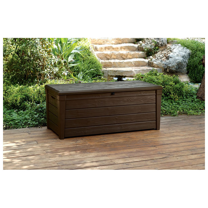 Keter Baule da Giardino Brightwood in Resina 145x69,7x60,3H 454 Lt Color Marrone per Stoccaggio Esterno