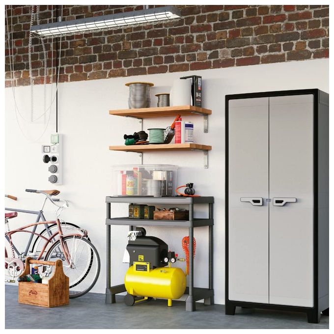 Keter Armadio Alto Titan 80x44x182 cm con Ripiani Regolabili in Metallo e Predisposizione Lucchetto per Esterno