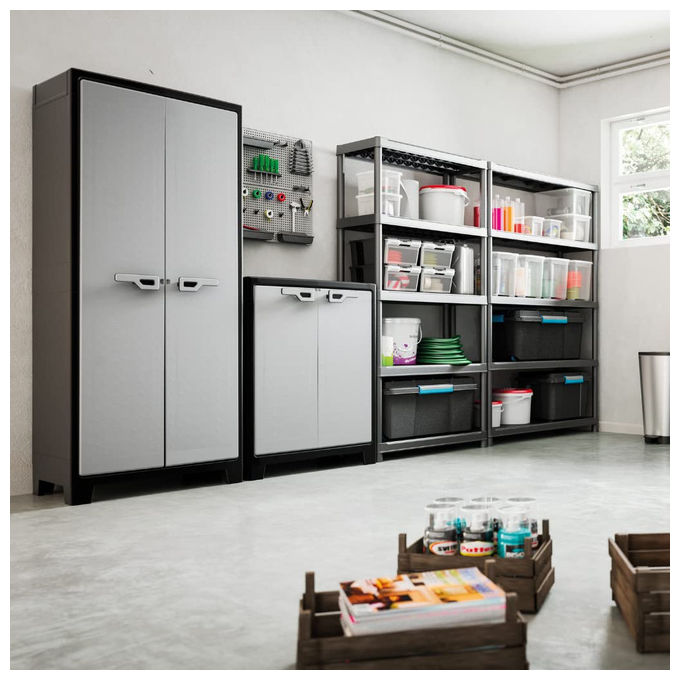 Keter Armadio Alto Titan 80x44x182 cm con Ripiani Regolabili in Metallo e Predisposizione Lucchetto per Esterno