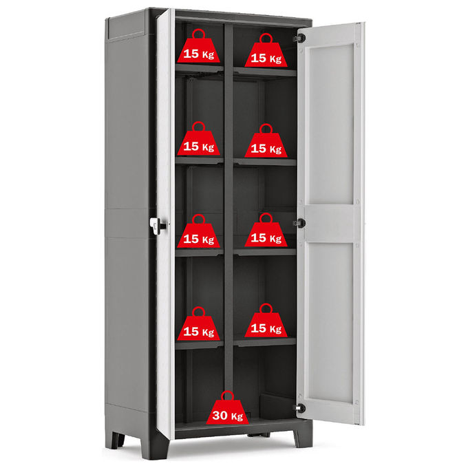 Keter 9761000 Titan Multispace Armadio Portascope da Esterno 8 Ripiani Regolabili 15 Kg IPX3 80x44x182 cm colore Grigio Nero