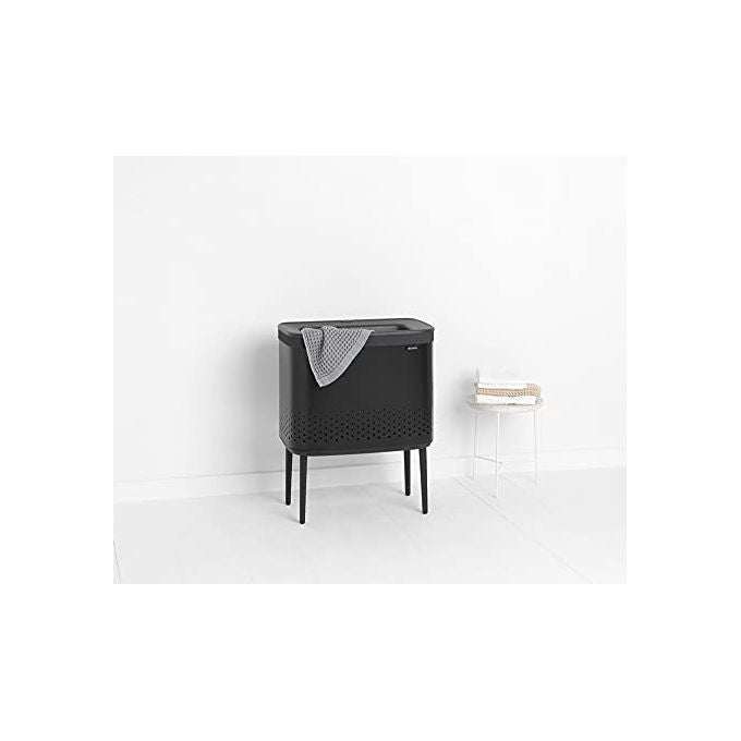 Brabantia Portabiancheria 60L con Sacco in Cotone Rimovibile Matt Black Apertura Rapida