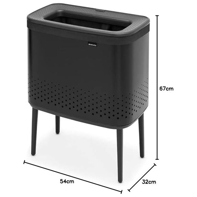 Brabantia Portabiancheria 60L con Sacco in Cotone Rimovibile Matt Black Apertura Rapida
