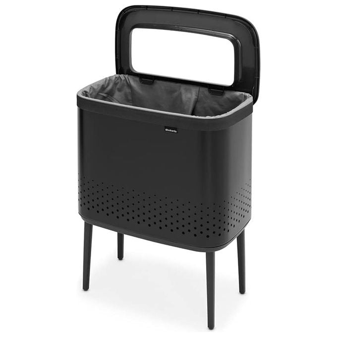 Brabantia Portabiancheria 60L con Sacco in Cotone Rimovibile Matt Black Apertura Rapida