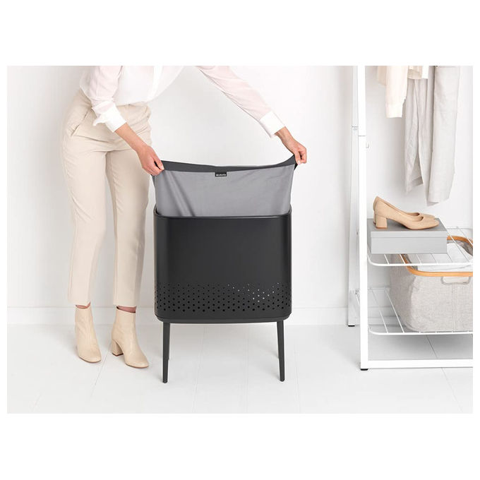 Brabantia Portabiancheria 60L con Sacco in Cotone Rimovibile Matt Black Apertura Rapida