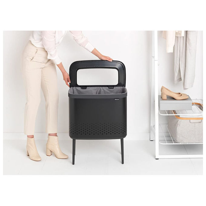 Brabantia Portabiancheria 60L con Sacco in Cotone Rimovibile Matt Black Apertura Rapida