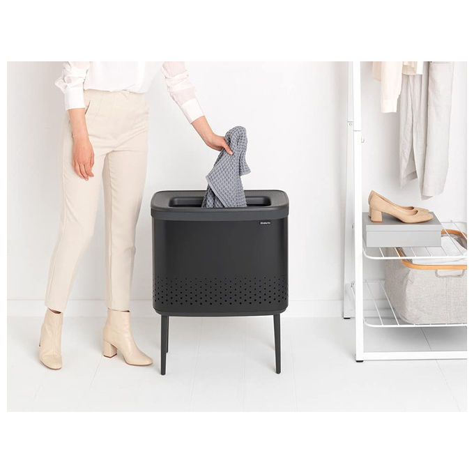 Brabantia Portabiancheria 60L con Sacco in Cotone Rimovibile Matt Black Apertura Rapida