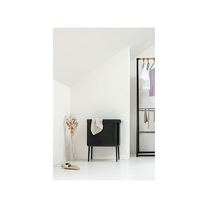 Brabantia Portabiancheria 60L con Sacco in Cotone Rimovibile Matt Black Apertura Rapida