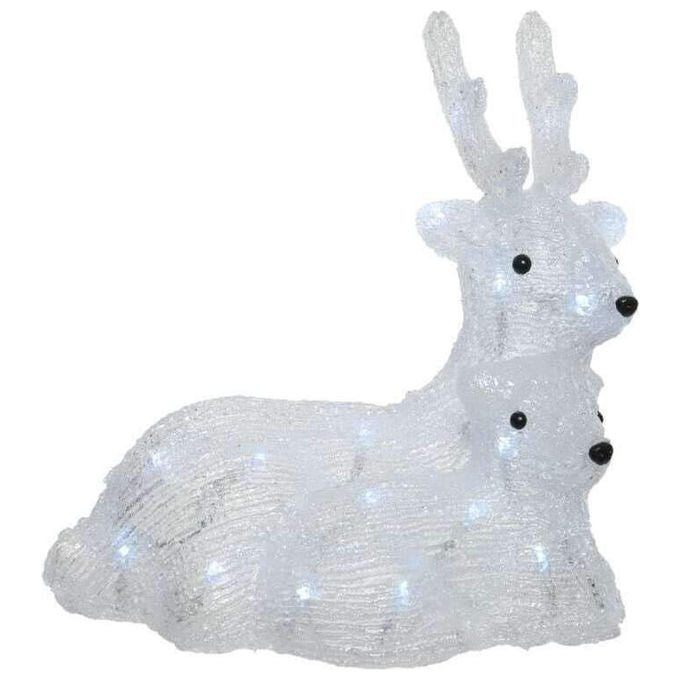 Kaemingk Renna acrilica con cucciolo 40 LED illuminata decorazione natalizia