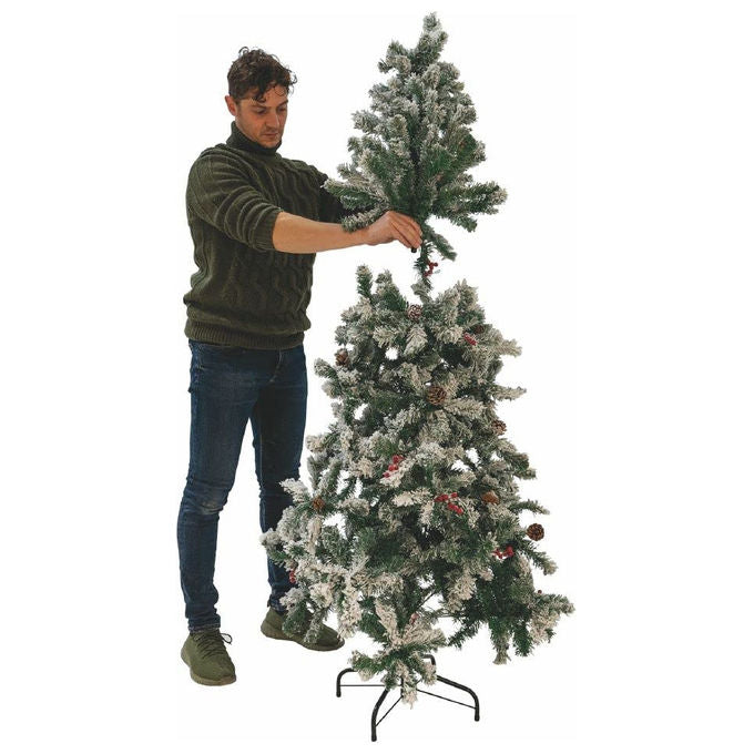 Galileo 5902926 Sestriere Albero di Natale Innevato 748 Rami con Pigne e Bacche 210 cm colore Verde