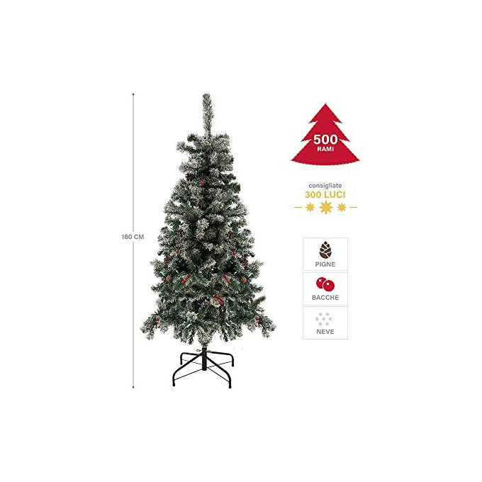 Albero di Natale Sestriere 180 cm con Neve Pigne e Bacche 500 Rami MAURY'S