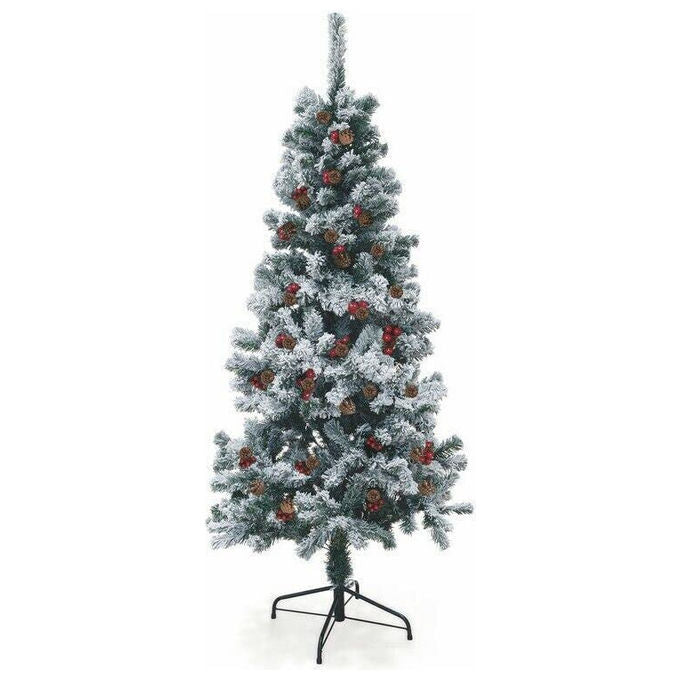Galileo GL-5902924 Sestriere Albero di Natale Artificiale 150 cm 350 Rami con Neve Pigne e Bacche colore Verde