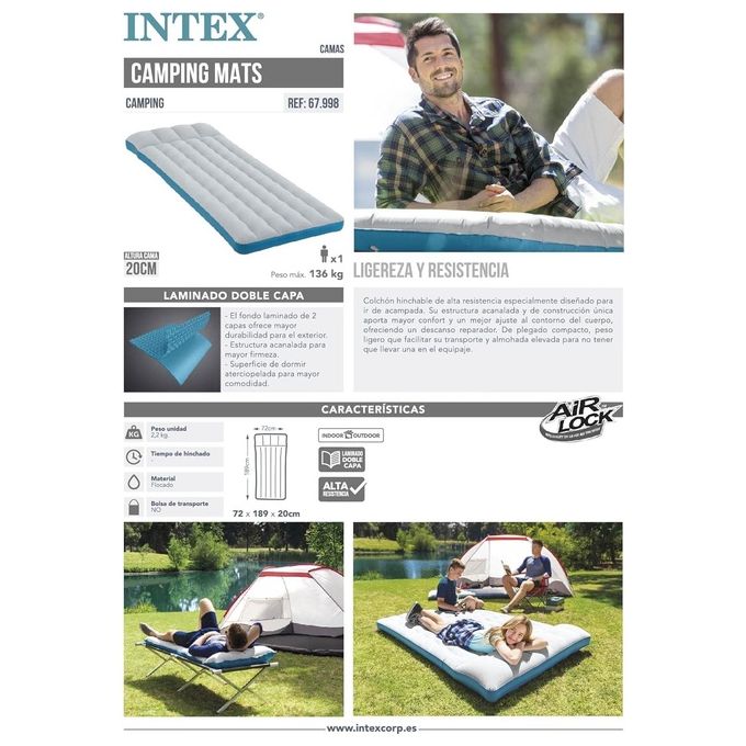 Intex Materasso Camping Laminato 184x67x17cm
