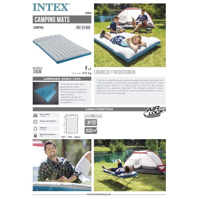 Intex 67999 Materasso Gonfiabile Camping Laminato Matrimoniale 193x127x24cm Comfort e Resistenza in Viaggio