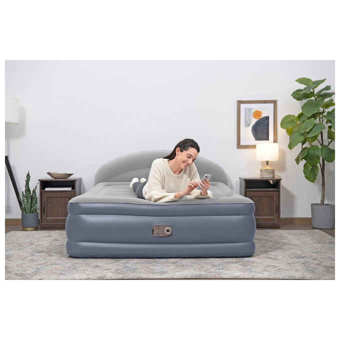 Bestway 671BD Materasso ad Aria Queen Doppio Blu e Grigio con Pompa Integrata