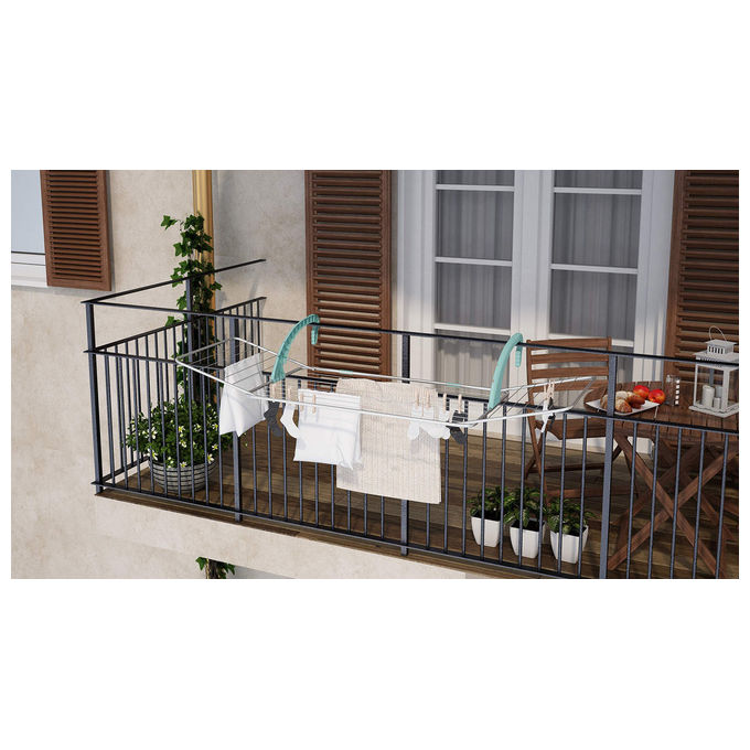 Colombo New Scal ST189 Balcony Stendibiancheria da Balcone 18 m Acciaio Antiruggine Braccia Regolabili Pieghevole colore Acciaio