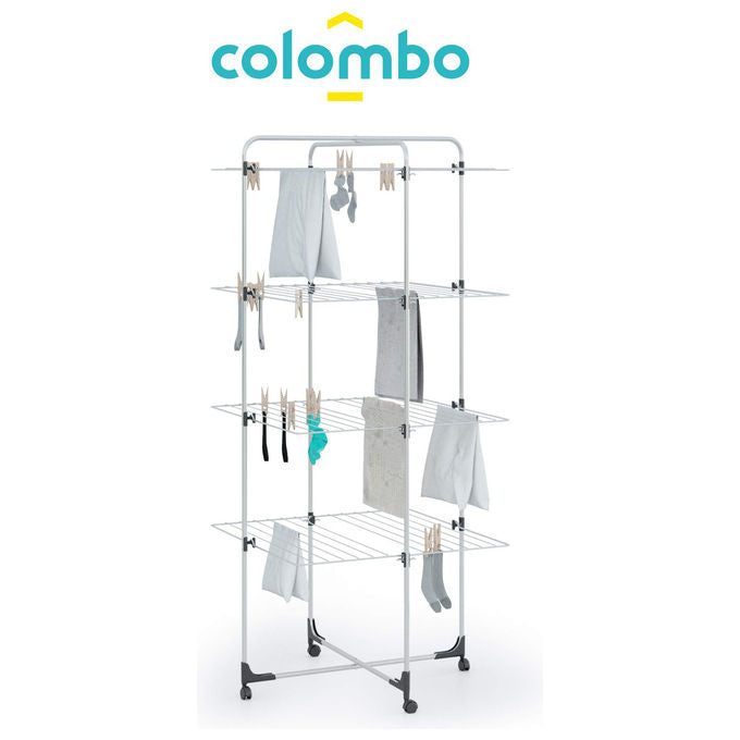 Colombo New Scal ST194-4 Icaro Stendibiancheria a Torre 40 m 4 Piani Acciaio Antiruggine con Ruote 4,6 Kg colore Grigio Turchese