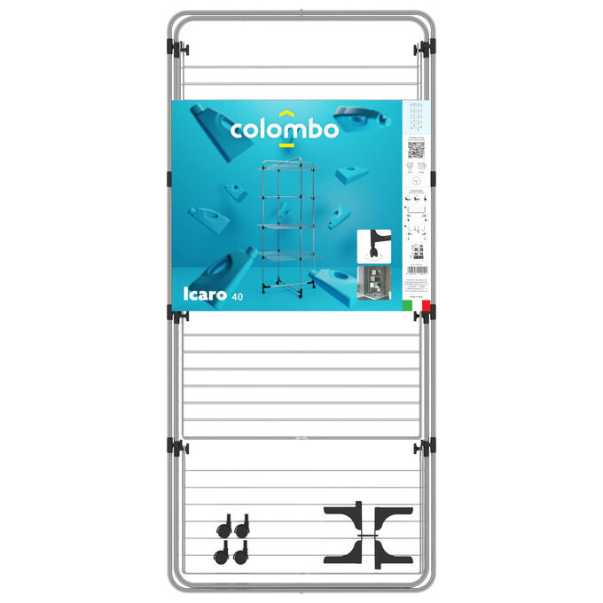 Colombo New Scal ST194-4 Icaro Stendibiancheria a Torre 40 m 4 Piani Acciaio Antiruggine con Ruote 4,6 Kg colore Grigio Turchese