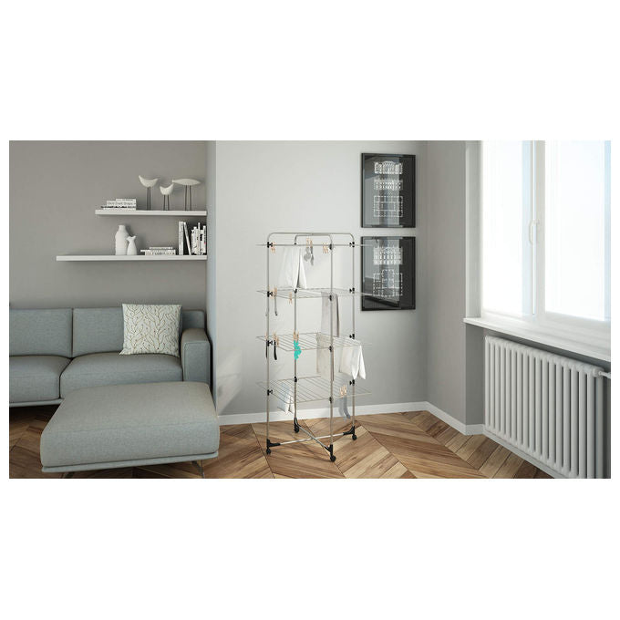 Colombo New Scal ST194-4 Icaro Stendibiancheria a Torre 40 m 4 Piani Acciaio Antiruggine con Ruote 4,6 Kg colore Grigio Turchese