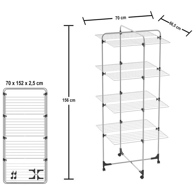 Colombo New Scal ST194-4 Icaro Stendibiancheria a Torre 40 m 4 Piani Acciaio Antiruggine con Ruote 4,6 Kg colore Grigio Turchese
