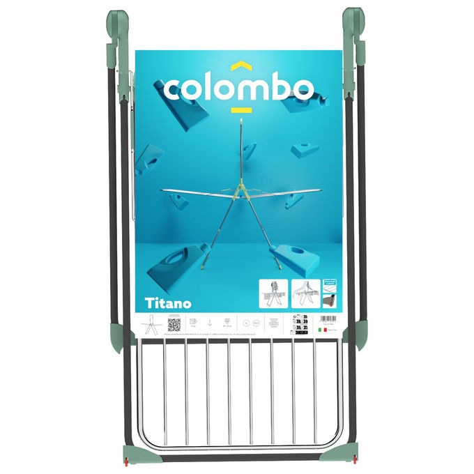 Colombo New Scal ST1000 Titano Stendibiancheria con Portabiti 30 m 15 Kg con Ruote Ripiegabile colore Alluminio