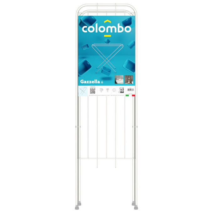 Colombo CLN016 Gazzella Stendibiancheria Pieghevole 6 m 3 Kg Acciaio Verniciato Salvaspazio Ultra Slim 1,5 cm colore Grigio