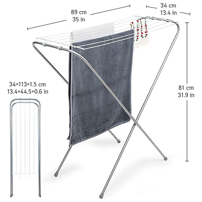 Colombo CLN016 Gazzella Stendibiancheria Pieghevole 6 m 3 Kg Acciaio Verniciato Salvaspazio Ultra Slim 1,5 cm colore Grigio