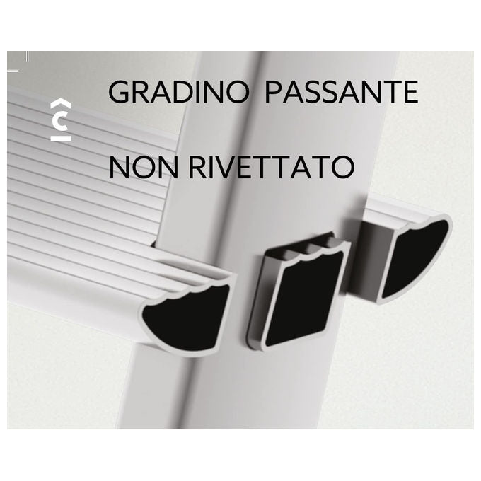 Colombo Scala ATTICA 8 Gradini in Alluminio con Gradini e Piedini Antiscivolo e Vaschetta Portautensili Ribaltabile EN131 Made in Italy