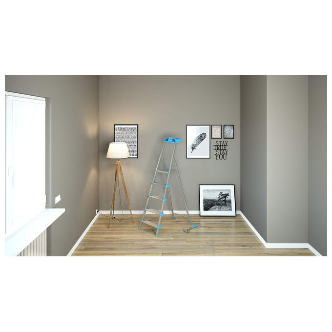 Colombo Scala ATLANTICA 5 gradini in alluminio con gradino extra large piedini antiscivolo e vaschetta portautensili ribaltabile EN131 Made in Italy