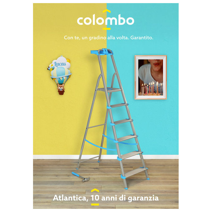 Colombo Scala ATLANTICA 5 gradini in alluminio con gradino extra large piedini antiscivolo e vaschetta portautensili ribaltabile EN131 Made in Italy