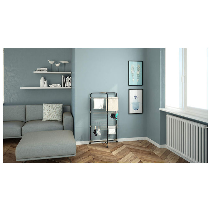 Colombo New Scal ST194-3 CPF Alpina Stendibiancheria a Torre 30 m con Ruote Portagrucce Ripiegabile colore Nero