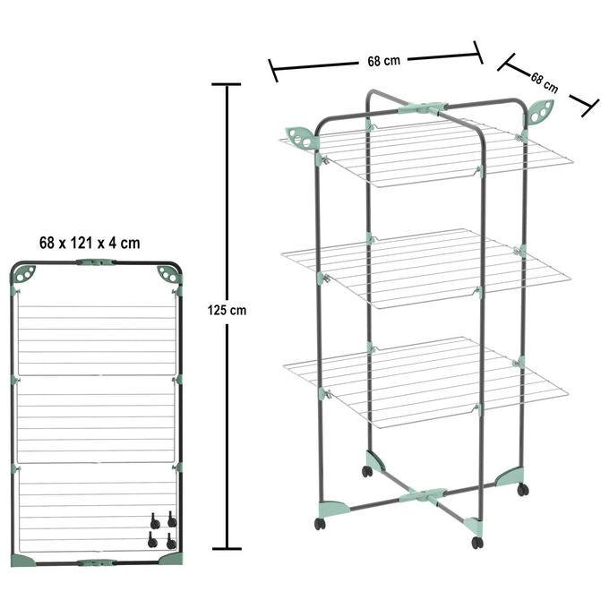 Colombo New Scal ST194-3 CPF Alpina Stendibiancheria a Torre 30 m con Ruote Portagrucce Ripiegabile colore Nero