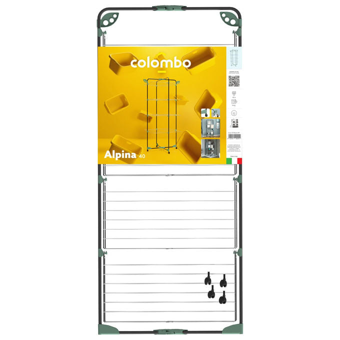 Colombo ST194-4 CPF Alpina Stendibiancheria a Torre 40 m con Ruote e Portagrucce Ribaltabili colore Nero