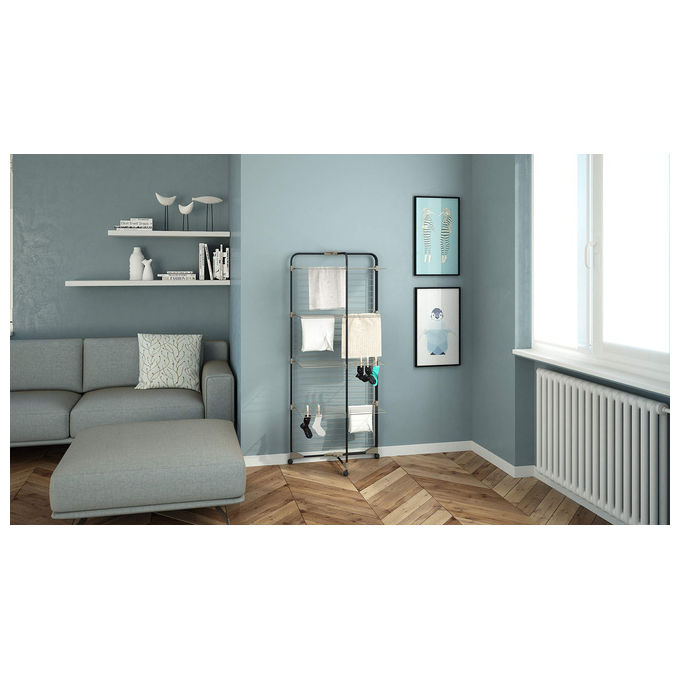 Colombo ST194-4 CPF Alpina Stendibiancheria a Torre 40 m con Ruote e Portagrucce Ribaltabili colore Nero