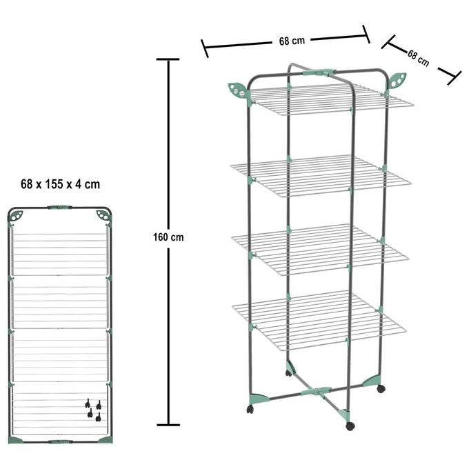Colombo ST194-4 CPF Alpina Stendibiancheria a Torre 40 m con Ruote e Portagrucce Ribaltabili colore Nero