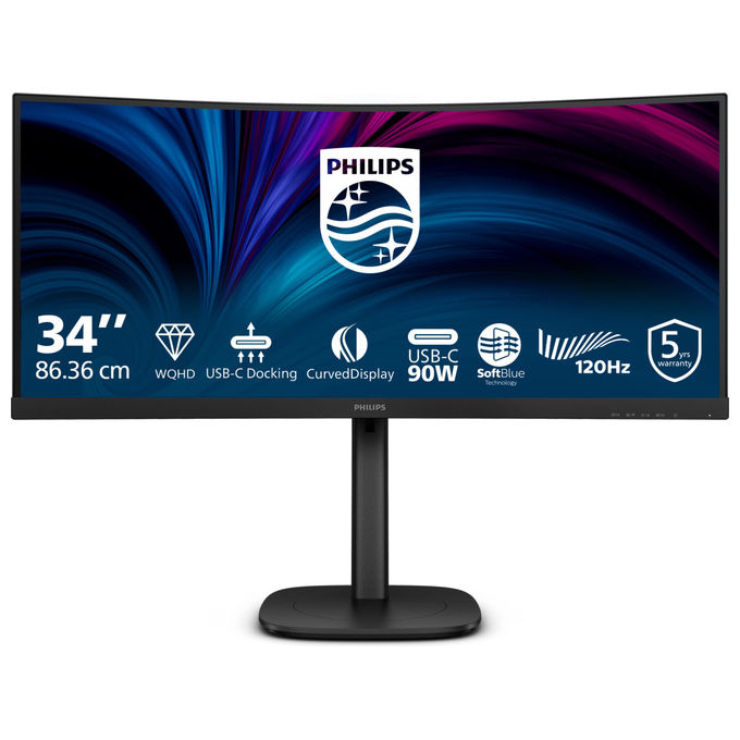 Philips 34B2U3600C Monitor Curvo 34'' VA WQHD 3440x1440 120Hz USB-C 90W Hub USB RJ45 KVM colore Nero