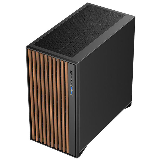 Itek ITGCAWO28B WOODY Case PC Gaming Tower ATX Pannello Legno Vetro Temperato 3 Ventole PWM 140mm USB Type-C colore Nero