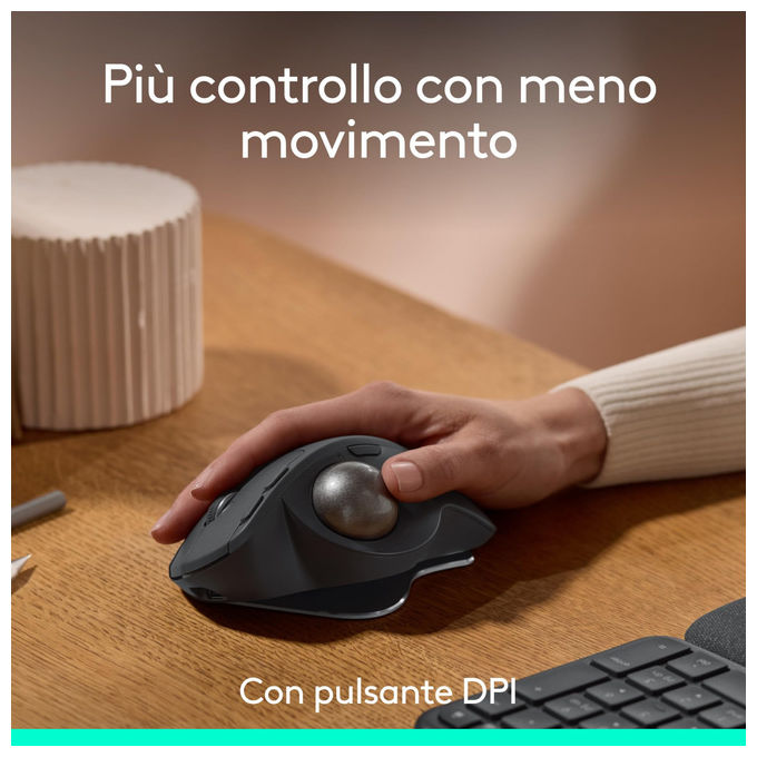 Logitech 910-007260 MX Ergo S Mouse Trackball Wireless Ergonomico 2048 DPI Bluetooth 5.2 8 Tasti 6 Programmabili USB-C colore Grafite