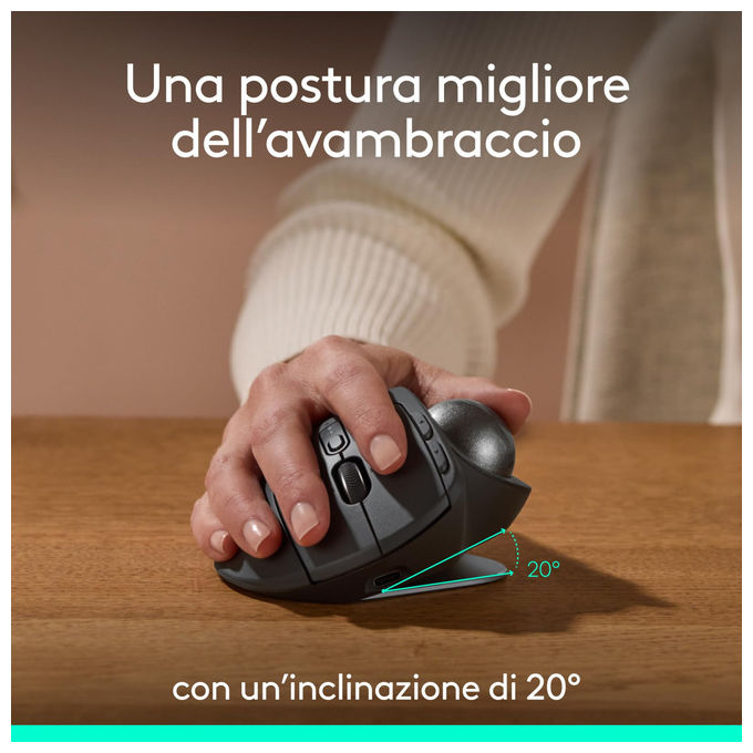Logitech 910-007260 MX Ergo S Mouse Trackball Wireless Ergonomico 2048 DPI Bluetooth 5.2 8 Tasti 6 Programmabili USB-C colore Grafite