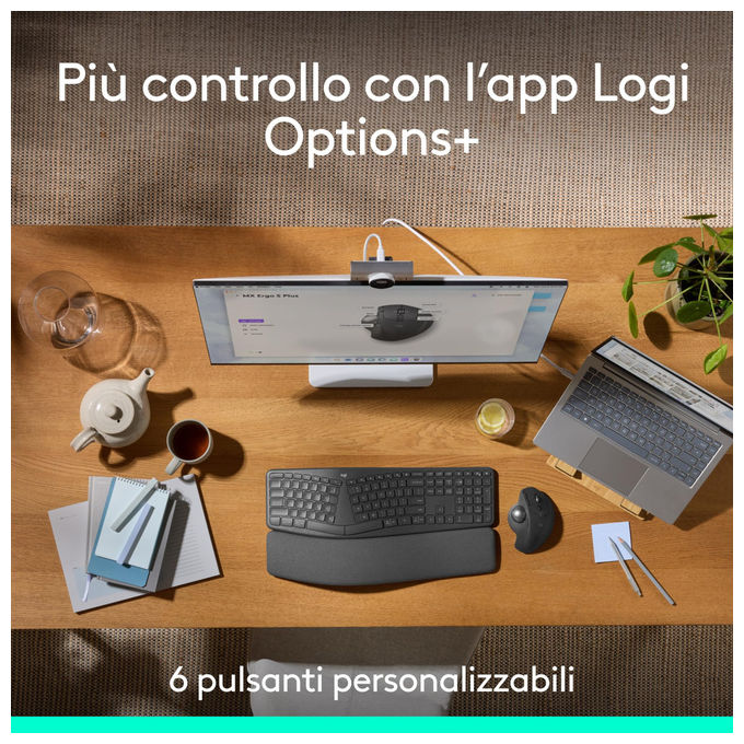 Logitech 910-007260 MX Ergo S Mouse Trackball Wireless Ergonomico 2048 DPI Bluetooth 5.2 8 Tasti 6 Programmabili USB-C colore Grafite