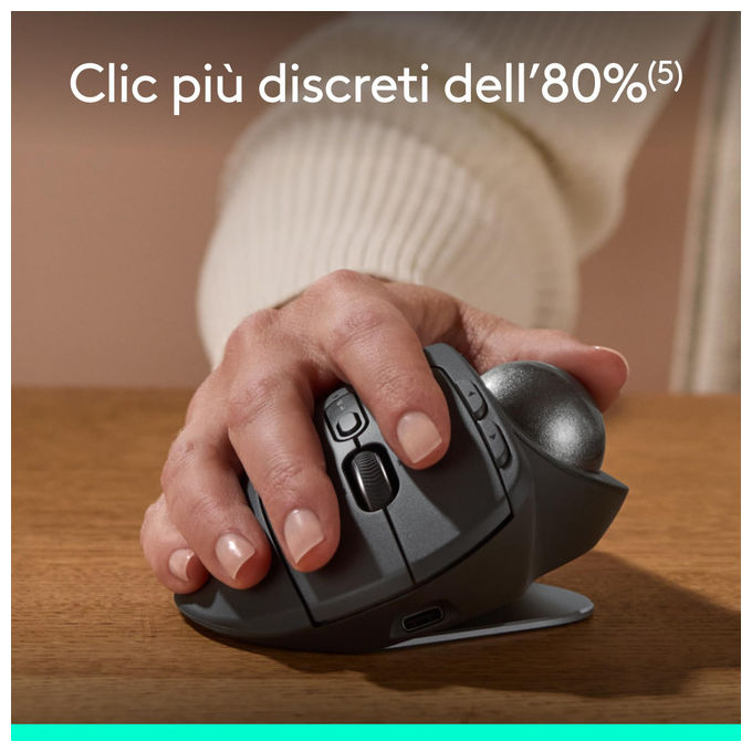 Logitech 910-007260 MX Ergo S Mouse Trackball Wireless Ergonomico 2048 DPI Bluetooth 5.2 8 Tasti 6 Programmabili USB-C colore Grafite