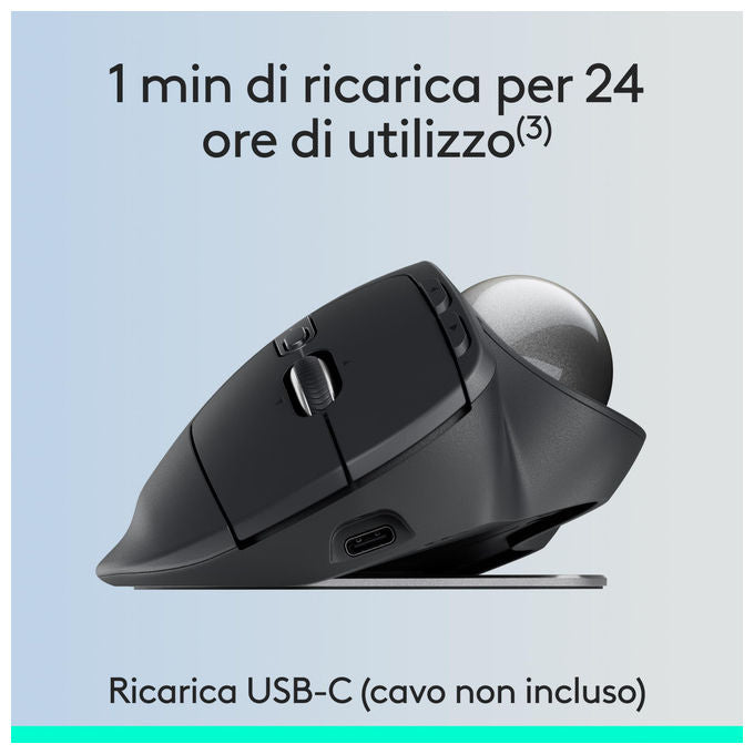 Logitech 910-007260 MX Ergo S Mouse Trackball Wireless Ergonomico 2048 DPI Bluetooth 5.2 8 Tasti 6 Programmabili USB-C colore Grafite