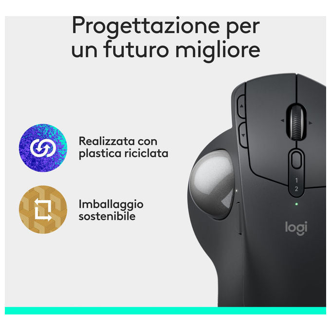 Logitech 910-007260 MX Ergo S Mouse Trackball Wireless Ergonomico 2048 DPI Bluetooth 5.2 8 Tasti 6 Programmabili USB-C colore Grafite